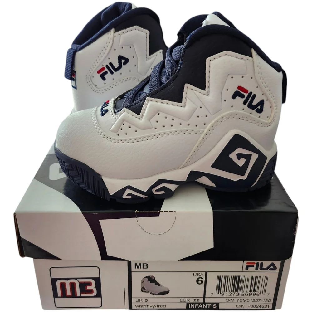 FILA MB 7BM01257-125 White/Navy/Red High Top Sneakers‎ Infant Size 6 NWT